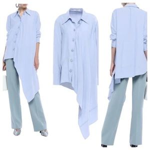 Tibi Asymmetrical Wool Crepe Blue Button Down